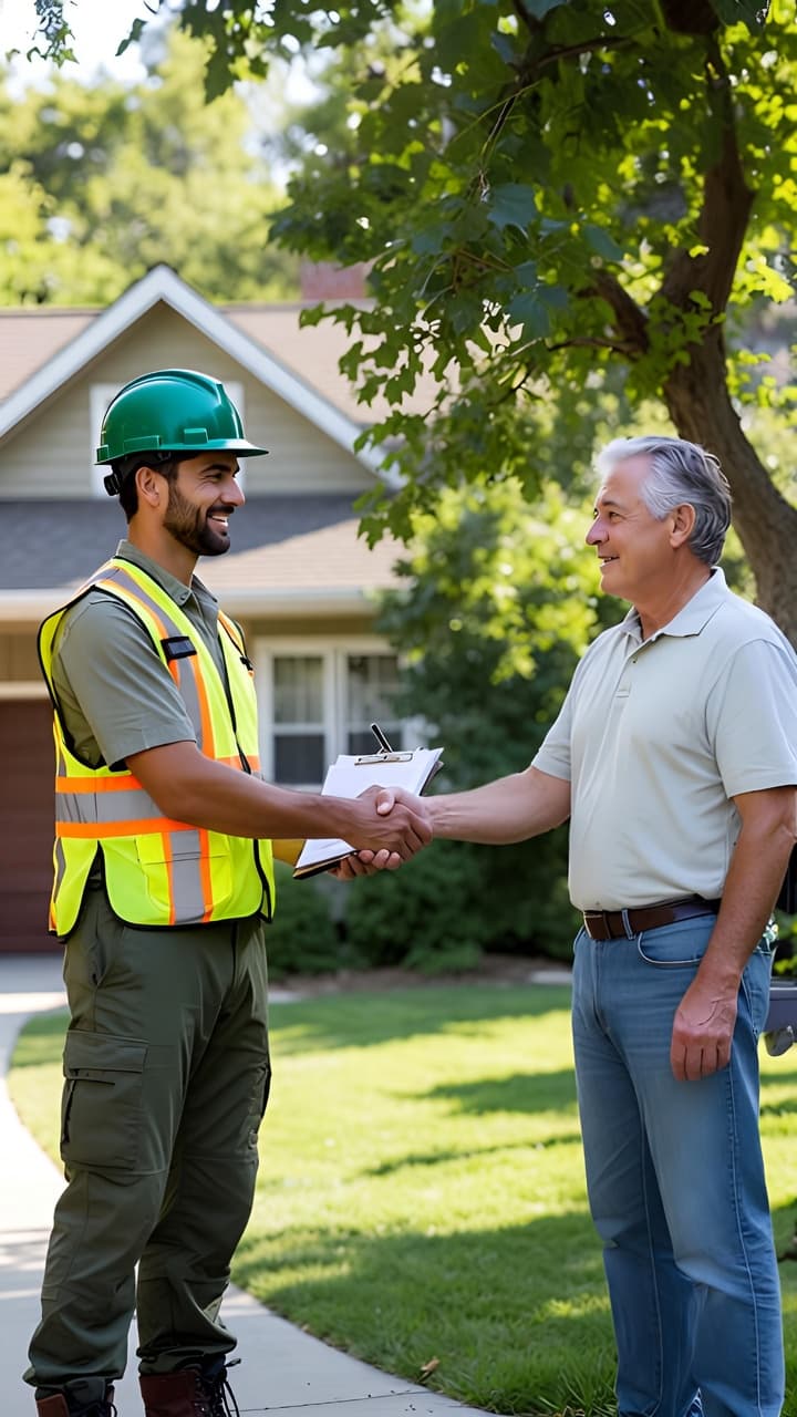 Tree service professional speaking with a homeowner