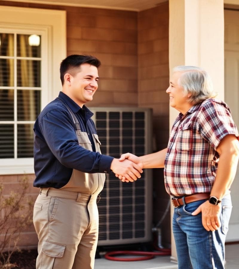 HVAC technician speaking with a homeowner