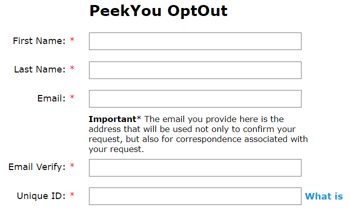 PeekYou opt out page